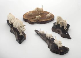 Five ivory table ornaments of animals, Patrick Mavros, Harare, 1980s