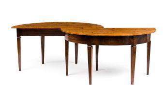 A pair of Cape Neoclassical cedarwood and stinkwood demi-lune tables, early 19th century