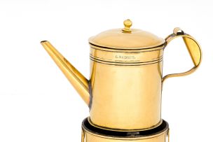 A Cape brass coffee pot and konfoor, Charles Mathews, 19th century