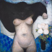 Douglas Portway; Nude with a Vase of Flowers
