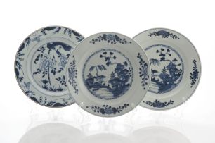 A pair of Chinese Export blue and white plates, Qing Dynasty, 18th century