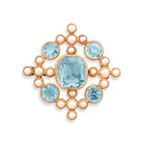 Edwardian aquamarine and seed-pearl brooch