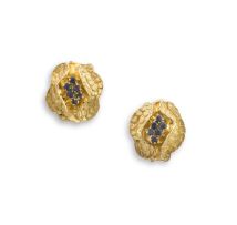 Pair of Italian 18ct gold and sapphire earrings
