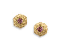Pair of Italian 18ct gold and ruby earrings