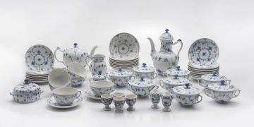A Royal Copenhagen blue and white 'Blue Fluted' part tea service, 20th century