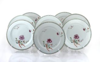 A set of eight Chinese Export famille-rose plates, Qing Dynasty, 18th century