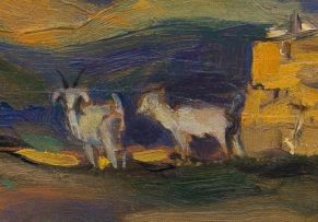 Walter Battiss; Landscape with Figures and Goats