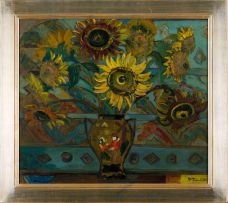 Alice Tennant; Still Life with Sunflowers in a Dutch Vase (recto); Landscape with Flowering Tree (verso)