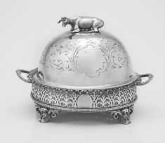 A Victorian silver-plated covered butter dish, maker's mark indistinct, 2 November 1859