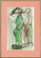 Frans Claerhout; Two Men Smoking; Woman Carrying Oranges; Man Carrying an Animal