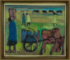 Frans Claerhout; Harvesters with Donkey Cart
