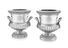 A pair of Sheffield plated wine coolers, 19th century