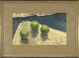 Terence McCaw; Still Life with Apples and Newspaper