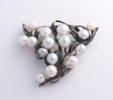 Pearl and sterling silver brooch, 20th century