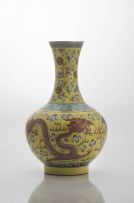 A Chinese famille-rose yellow ground vase, Guangxu mark and period, 1875 -1908