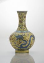 A Chinese famille-rose yellow ground vase, Guangxu mark and period, 1875 -1908