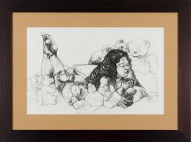 Diane Victor; Reclining Woman with Teddy Bears