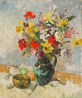 Gregoire Boonzaier; Still Life with Vase of Flowers, Bowl and Fruit