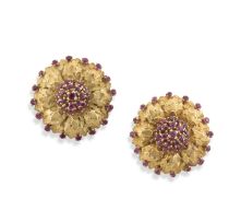 Pair of ruby and gold earrings