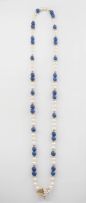 Semi-baroque pearl, lapis lazuli and gold necklace