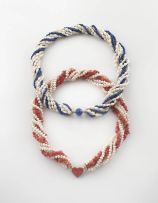Nine-strand Biwa-pearl and lapis lazuli bead necklace