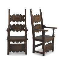 A pair of Italian walnut high-back armchairs, 18th/19th century