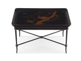 A Japanese lacquer tray on later stand, 19th century