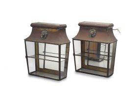 A pair of Victorian brass hanging display cabinets