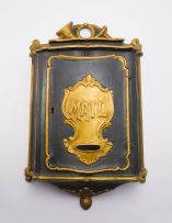 An Italian painted black and gilt-metal post box, 19th century