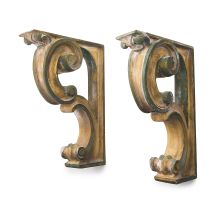 A pair of Italian painted gilt and green wall brackets, 19th/20th century