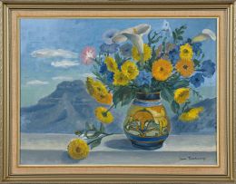 James Thackwray; A Still Life of Flowers with a View of Spandau's Kop