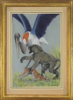 William Timym; Buffalo attached by a Honey Badgers and Baboon, Stork, and Buck, 2