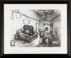 William Kentridge, Deborah Bell and Robert Hodgins; Hotel (Telephone and Man in Hotel Room, Drawing for Animation)