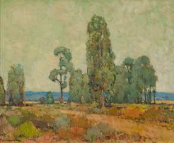 Piet van Heerden; Country Road with Copse of Trees
