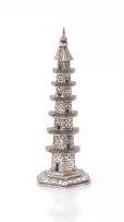 A Chinese Export silver miniature pagoda, Luen Wo, Shanghai, late 19th/early 20th century