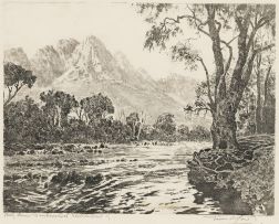 Tinus de Jongh; Bome (Trees), Bergvliet; Cottage, Kirstenbosch; Rhodes Memorial; Berg River, Jonkershoek, Stellenbosch, four