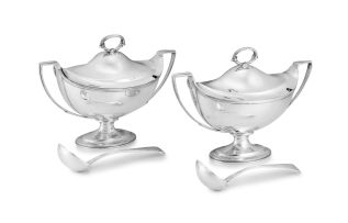 A pair of George III silver tureens and cover, Henry Nutting & Hannah Northcote, London, 1800