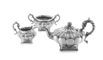 A George IV three-piece silver tea set, Charles Fox II, London, 1829