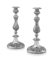 A pair of silver-plated Judaica candlesticks, late 19th century