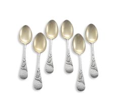 A set of six American silver-gilt teaspoons, Shreve, Crump & Low, Boston, early 20th century, with import marks, .925 sterling
