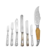 A part-set of mother-of-pearl dinner and dessert knives