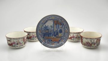 A Staffordshire transfer printed chinoiserie dish, 19th century