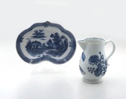 A Worcester blue and white 'Three Flowers' pattern jug, 1755 - 1790