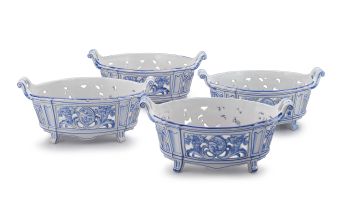 Four Emile Gallé à Nancy St Clément blue and white two-handled baskets, 19th century