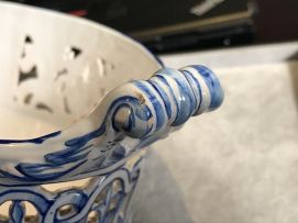 Four Emile Gallé à Nancy St Clément blue and white two-handled baskets, 19th century