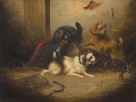 English School 19th Century; Four Dogs with a Bone; Three Dogs with a Caged Rat, two