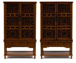 Pair of Chinese hardwood cupboards, 20th century