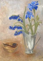 South African School 20th Century; Still Life of Bluebells and a Pipe