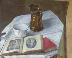 South African School 20th Century; Still Life with Books, a Bowl and a Jug
