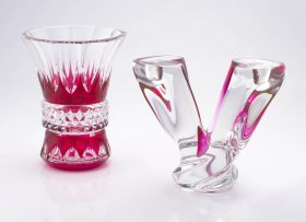 A Val St Lambert pink and clear glass candelabra, Belgium, mid 20th century
